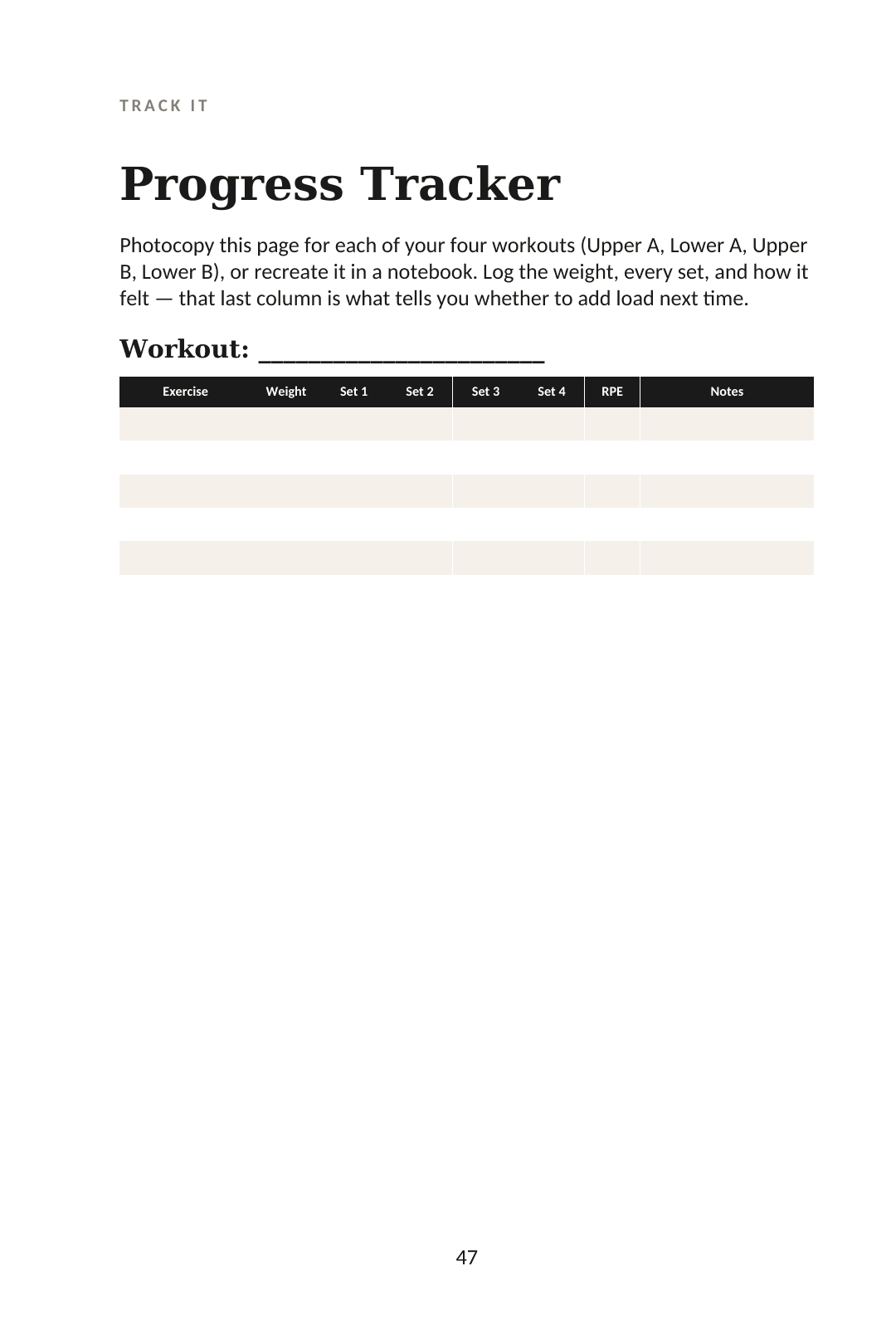 The Strength Edit progress tracking page