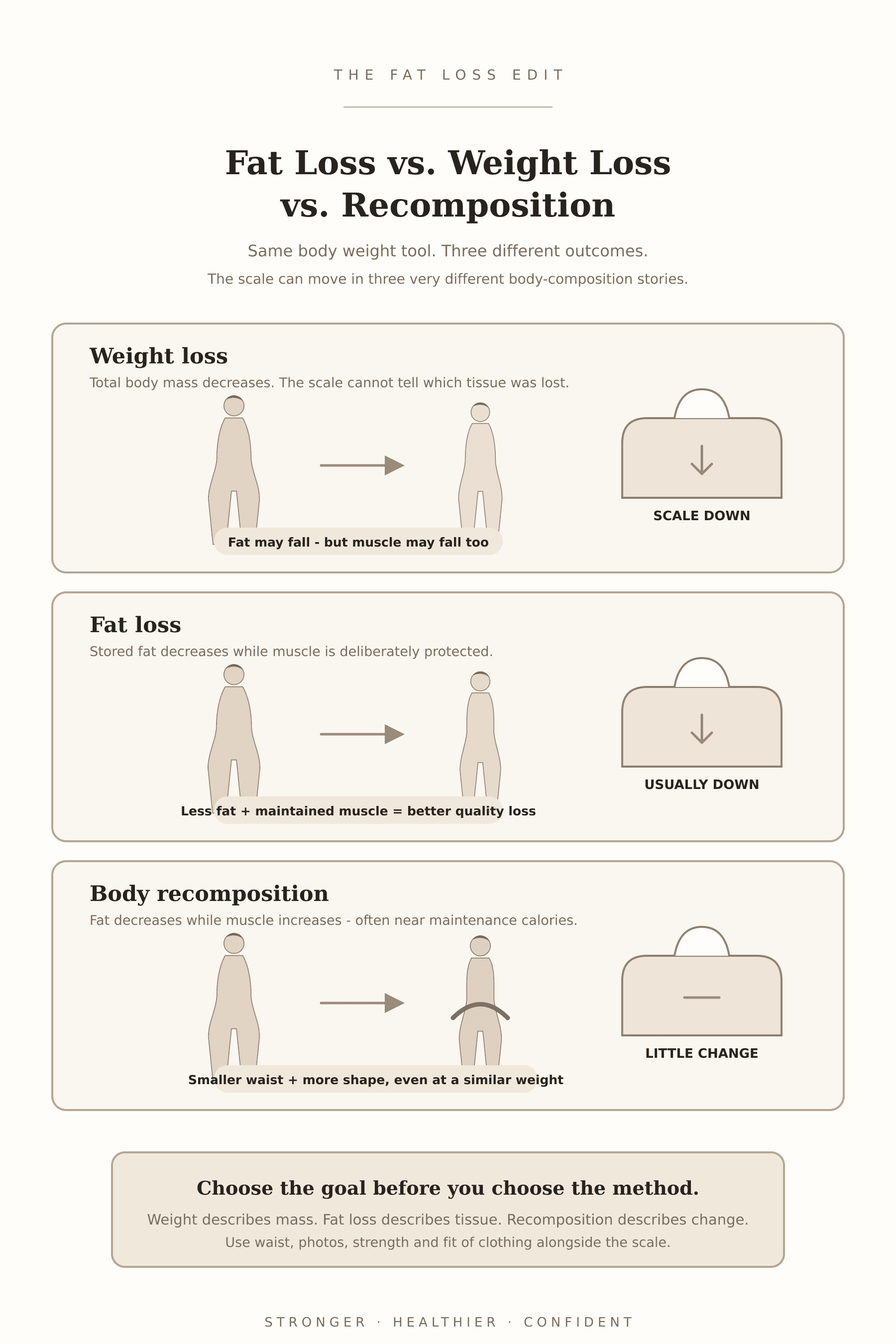 Fat loss, weight loss and body recomposition comparison from The Fat Loss Edit