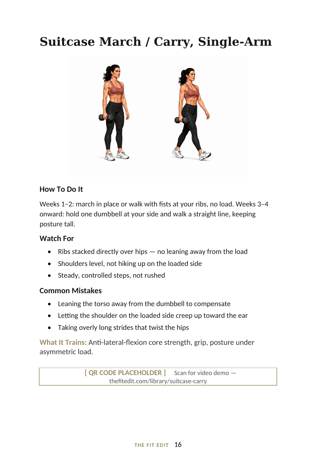 Suitcase carry exercise page from The Functional Fitness Edit