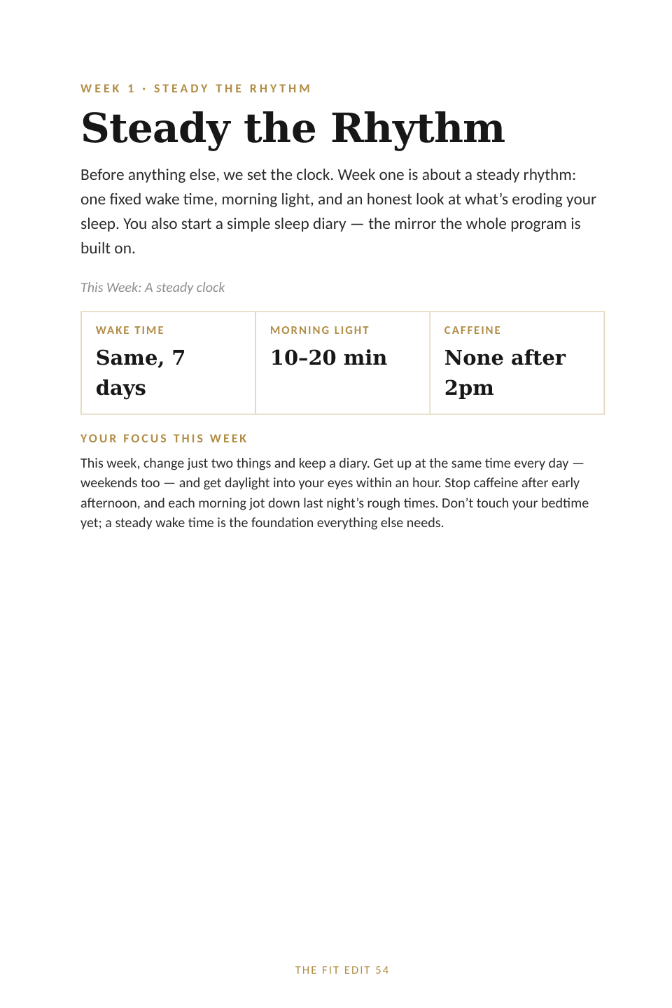 Week 1 Steady the Rhythm page from The Sleep Edit